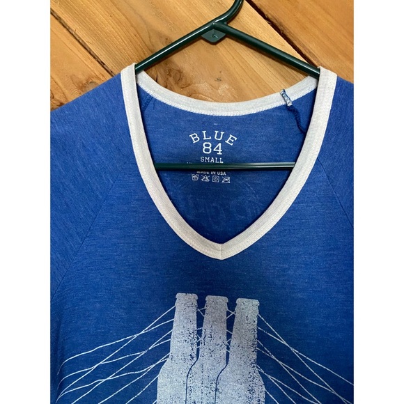 Vintage Blue V-neck Ringer T-shirt Small - Picture 4 of 11